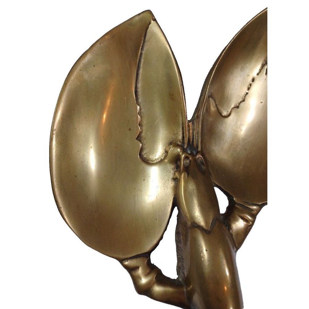 13" Lobster Brass Trinket Candy Dish Ashtray Spoon Rest Nautical Ocean Beach Vtg - Picture 8 of 13